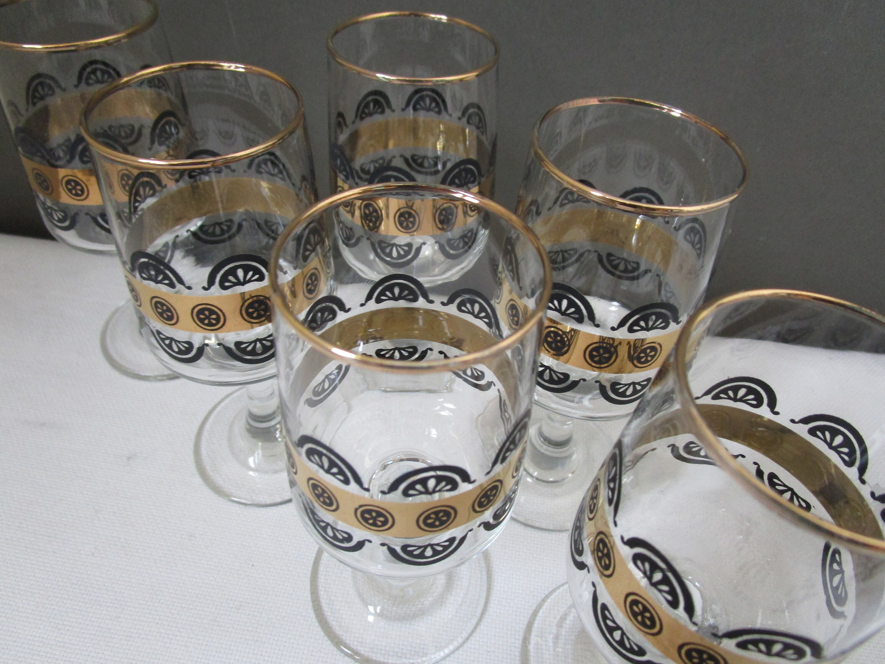 Lot De 6 Verres à Sherry Vintage – Motif Damier Or Et Noir (Rétro)