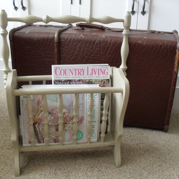 Vintage Magazine Rack Shabby Chic Decor Country Cottage Style Chalk Painted Magazine Holder Annie Sloan Paint and Wax Country Grey