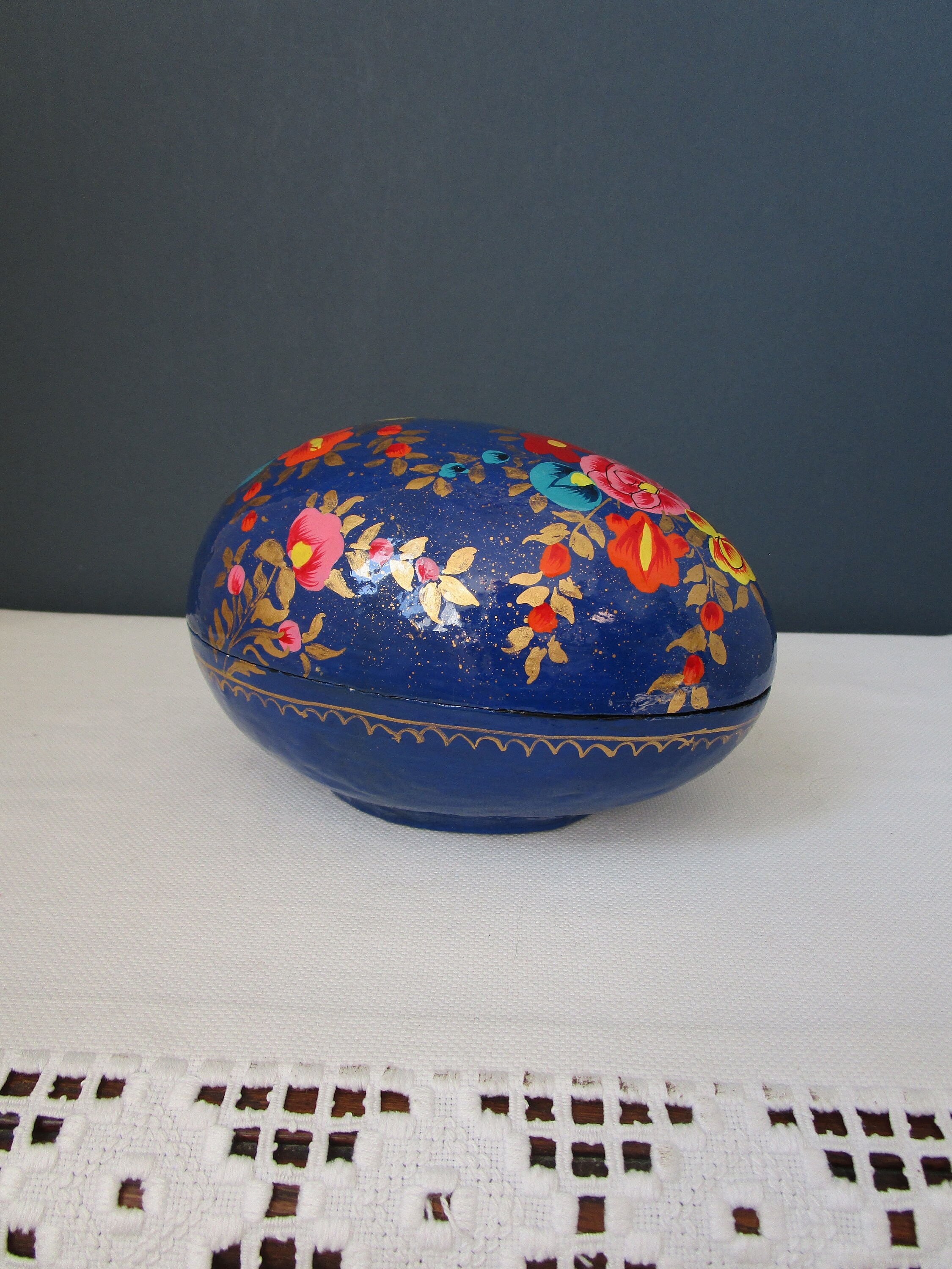LARGE Vintage Papier Mache EGG Hand Painted ASIAN Egg Trinket Etsy