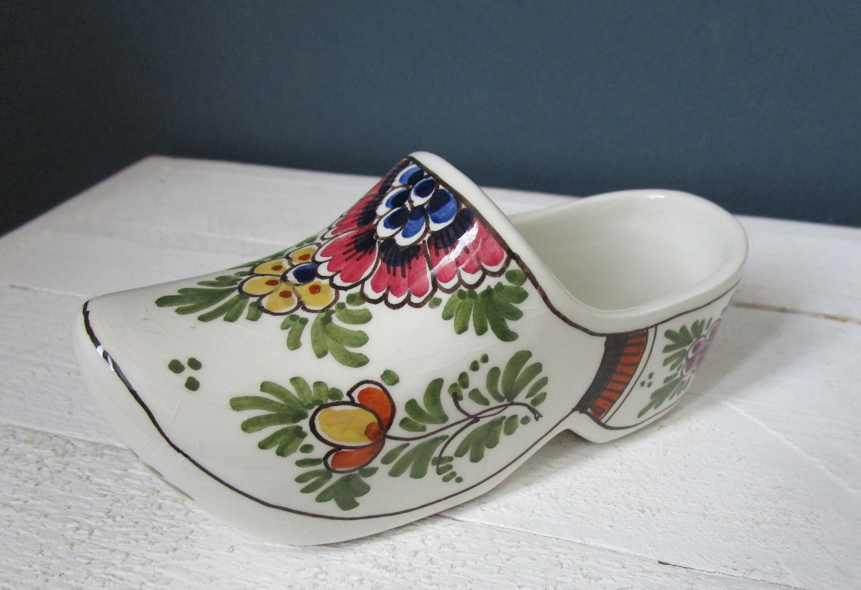 【受注生産品】 Ceramic Polychrome DELFT Vintage CLOG Boho Pot Trinket 工芸品