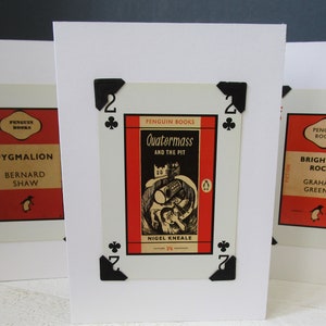 One Penguin Books TARJETA DE SALUDOS EN BLANCO Tarjeta hecha a mano Estilo de mediados de siglo Vintage Playing Card Brighton Rock Quatermass Room con vistas