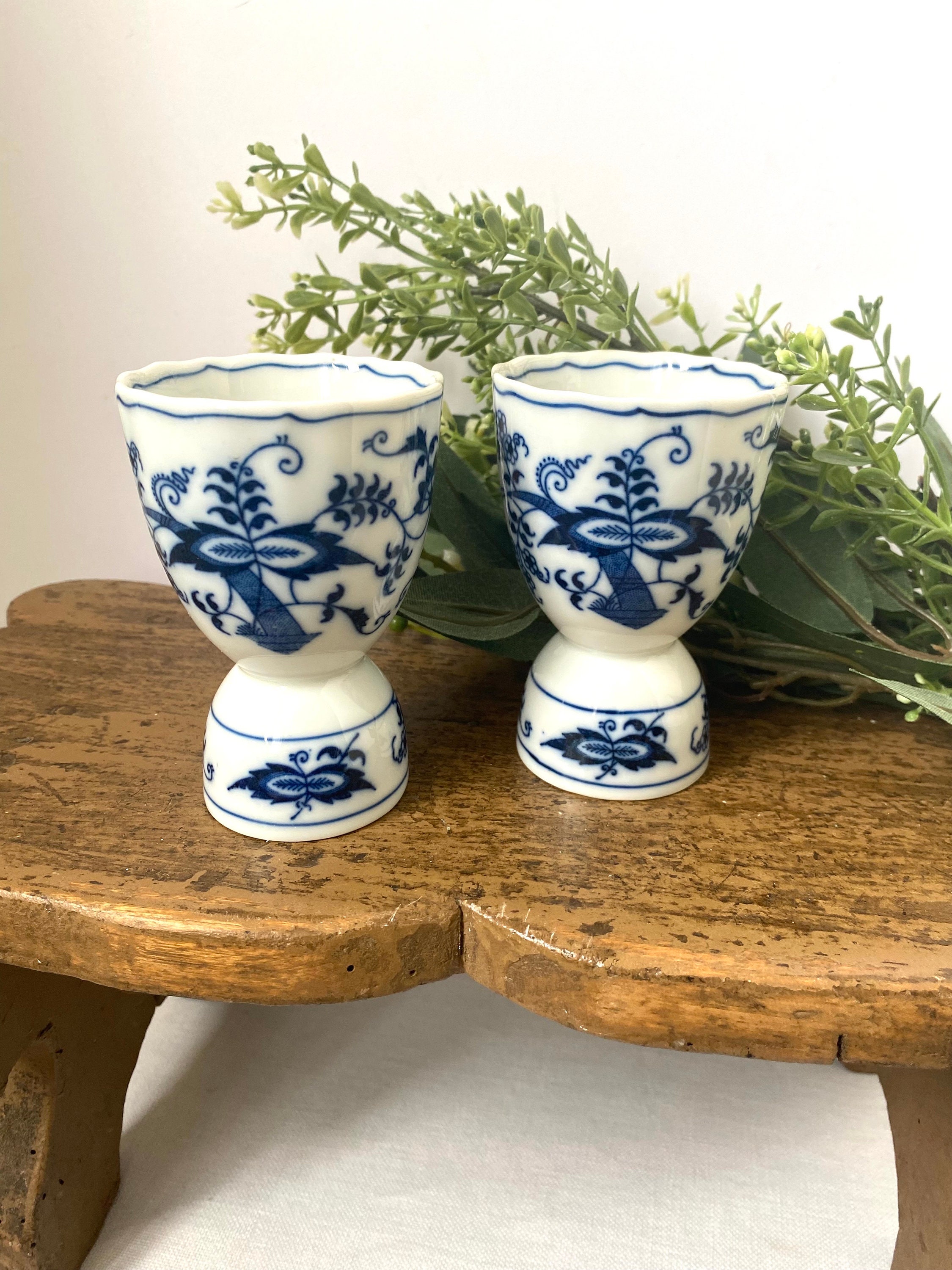 Vintage BLUE DANUBE Japan LARGE Eggcups Pair Blue & White Eggcups for Duck Eggs Blue Onion Pattern C.1970s Collectible China Egg Cups Gift