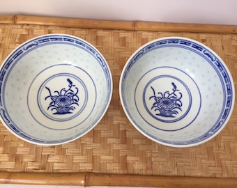 Vintage Ceramic RICE SOUP DIPPING Bowl Traditional Asian Bowl Blue & White Ceramic Bowl Nibbles Bowl Decorative China Bowl Foodie  Gift