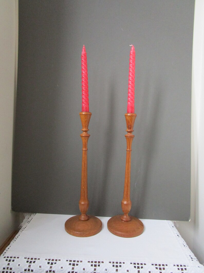 Extra Tall Hand Turned OAK CANDLESTICKS Vintage Wooden Candle Etsy