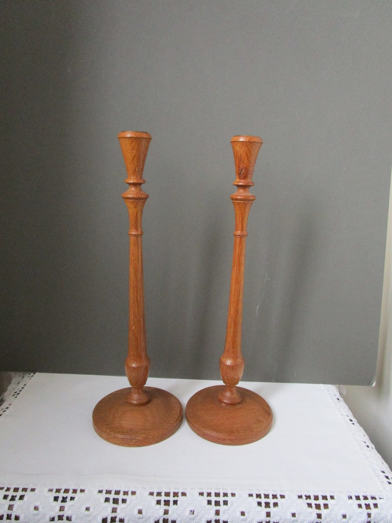 Extra Tall Hand Turned OAK CANDLESTICKS Vintage Wooden Candle Etsy