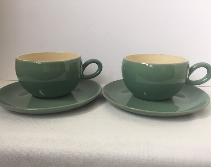 One DENBY MANOR GREEN Vintage Denby Cups & Saucers Mid Century Tea Set