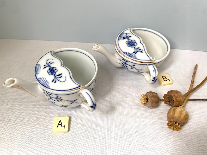 Scuttle Pattern Victorian FEEDING or INVALID Cup Blue Onion Pattern Tettau Blue ANTIQUE ...
