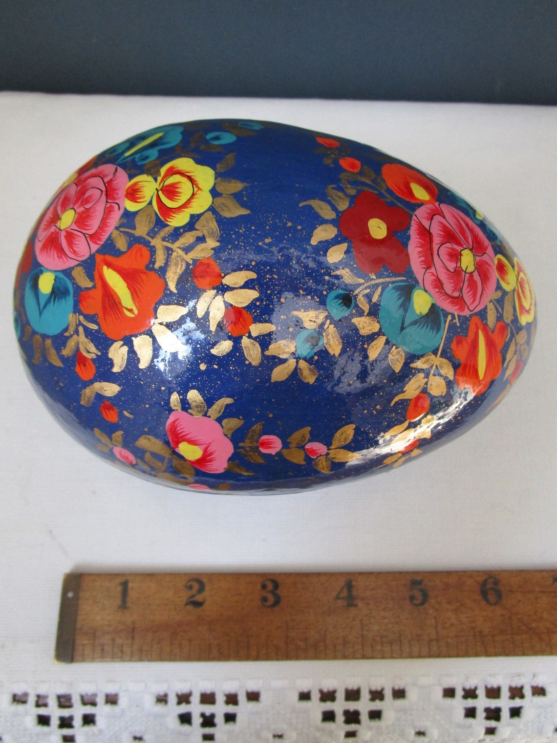 LARGE Vintage Papier Mache EGG Hand Painted ASIAN Egg Trinket Etsy
