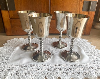 Set of FOUR Silver Plated Goblets Made in ENGLAND Liqueur Sherry Port Goblet 75ml 3 fl oz Gilt Interiors Small Goblets Altar Décor Offerings