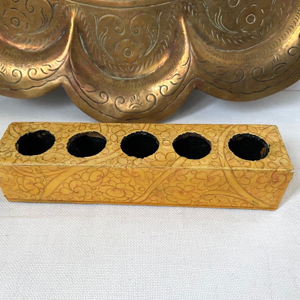 Vintage Indian LIPSTICK HOLDER Papier Mache Vanity Tray Hand Painted in KASHMIR India Boho Home Decor Retro 70s Gift Dressing Table