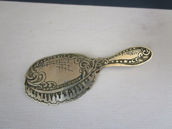 Vintage Hairbrush BROOCH Unusual & Rare Silver Me… - image 2