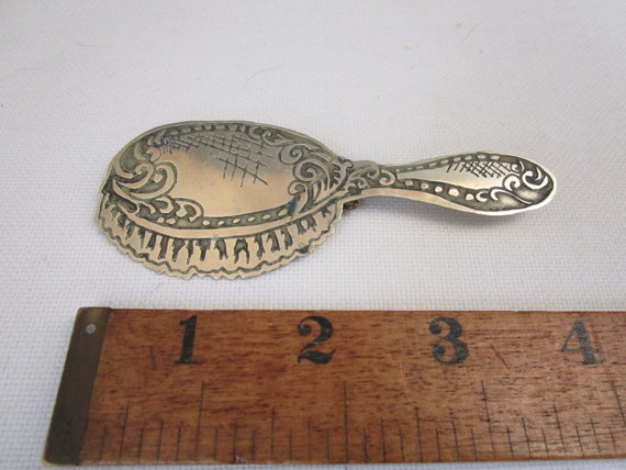 Vintage Hairbrush BROOCH Unusual & Rare Silver Me… - image 5