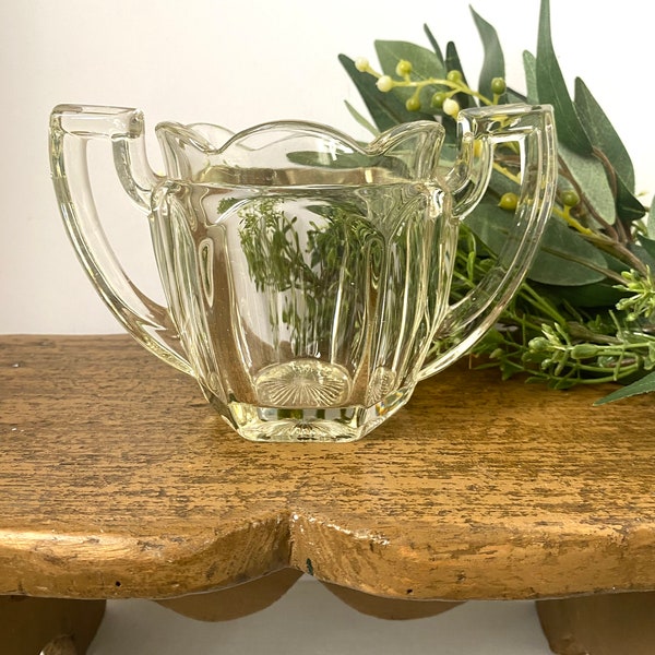 Art Deco Twin Handled GLASS TROPHY VASE Celery Vase Pressed Glass Vase Davidson Chippendale Style Mid Century Glass Retro Home Decor Gift