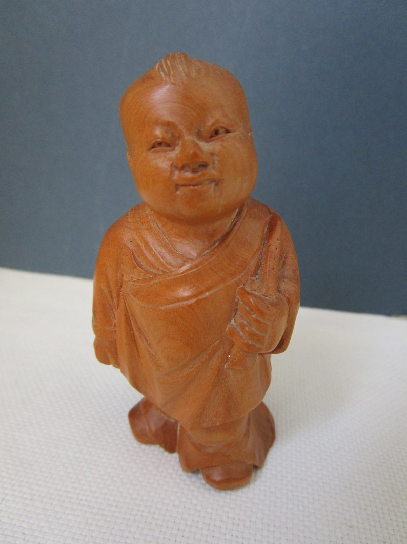 Small ASIAN Wood Carving FIGURAL Carving Buddhist Monk with | Etsy