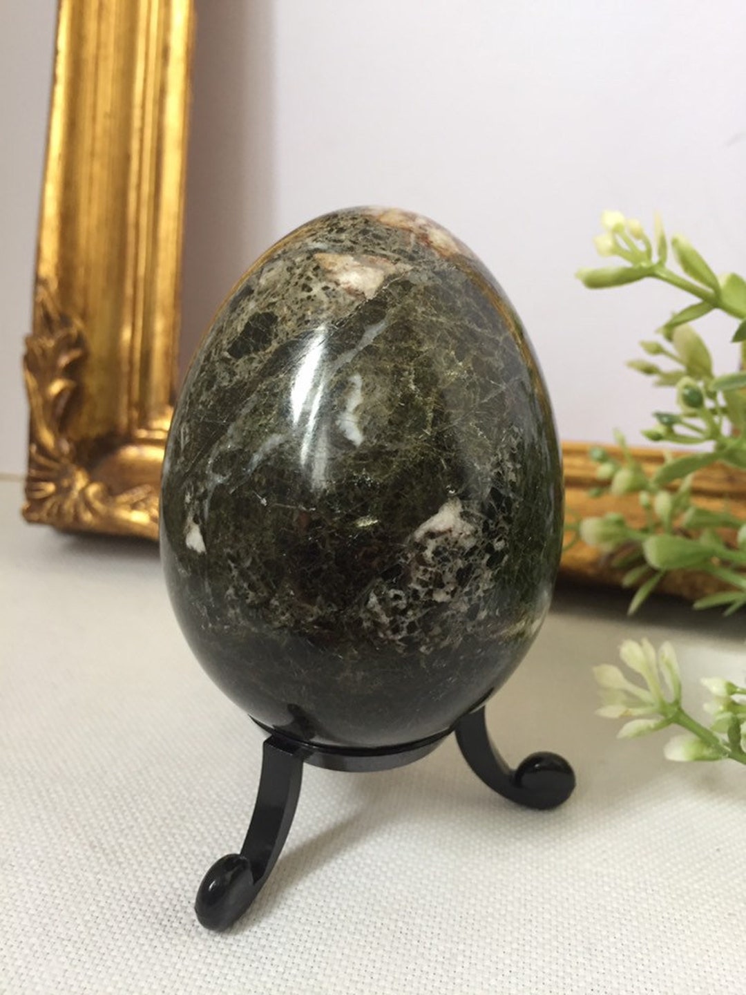 Decorative STONE EGG Black and White Egg With Black Acrylic Stand Egg