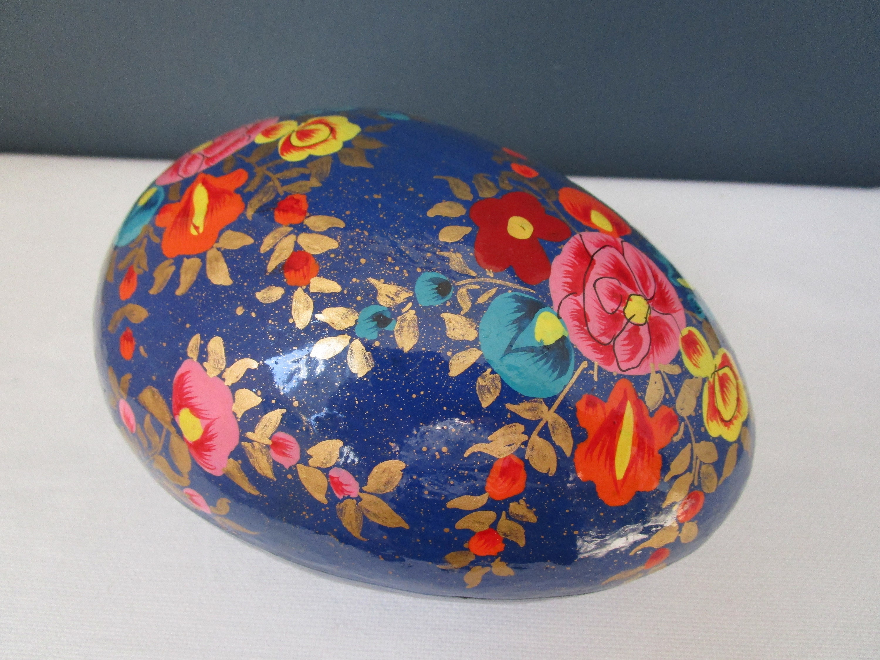 LARGE Vintage Papier Mache EGG Hand Painted ASIAN Egg Trinket Etsy