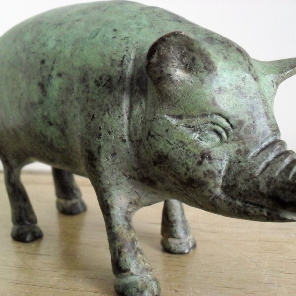 Estatuilla de cerdo patinado fundido latón cerdo cerdos latón Retro cerdo escultura cerdo amantes regalo latón pesado cerdo CARDENILLO pisapapeles cerdo Unisex