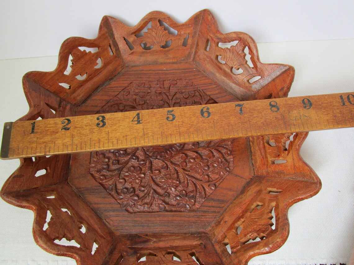 Hand Carved Vintage Wooden Dish Decorative Wooden Tray Asian Etsy UK