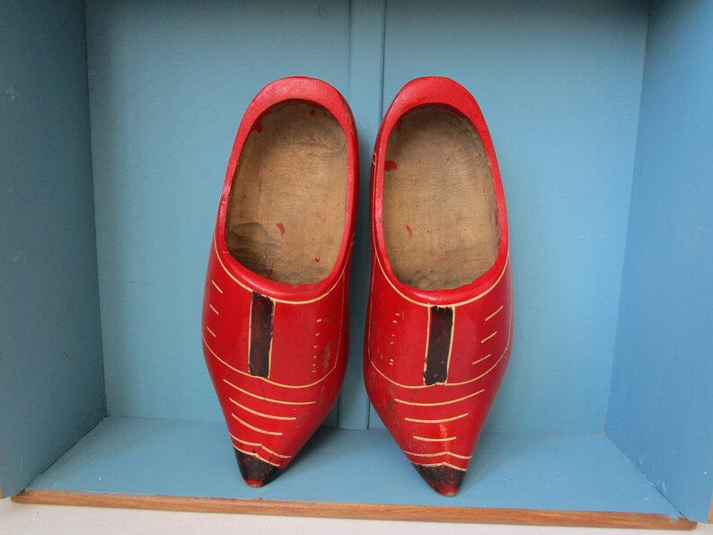 Vintage Painted Wooden Clogs Carved Wood Clogs Wooden Shoes Etsy