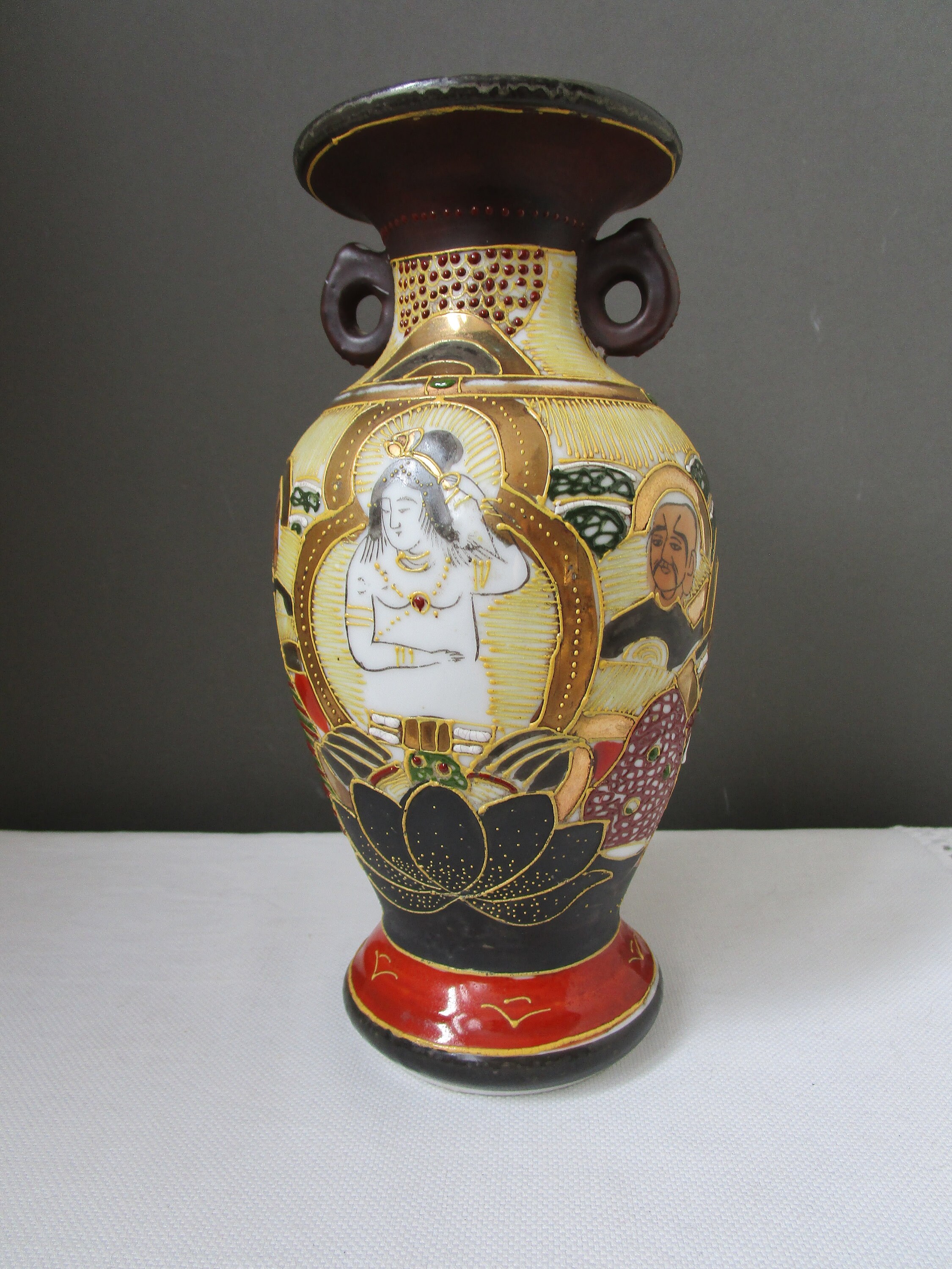 Vintage JAPANESE MORIAGE Vase 8 Inch Japanese Ceramic Slipware Etsy
