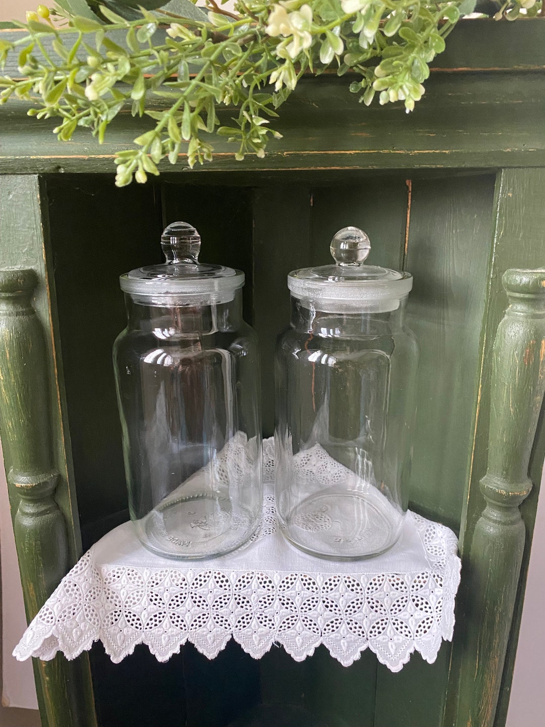 Vintage GLASS STORAGE JARS Airtight Seal Kitchen Food Storage Bathroom
