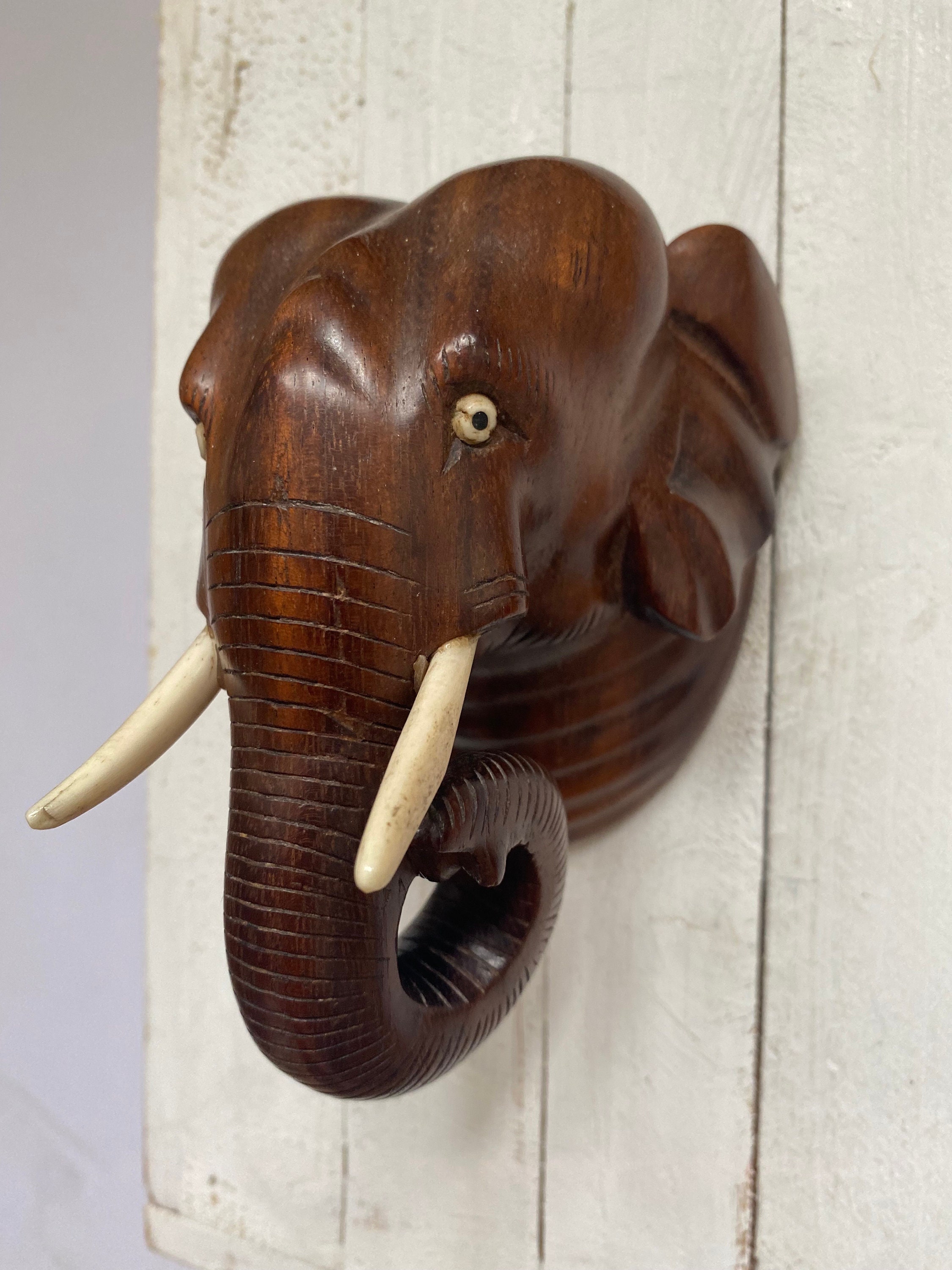 タイ製 手彫り 象 壁掛け木彫アート アジアン 彫刻 雑貨 ヴィンテージ 象の壁飾り 手彫り インド象 ヴィンテージ アジアン 彫刻