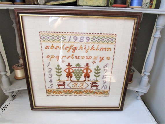 Collection of Vtg handmade/homemade cross stitch gold frame