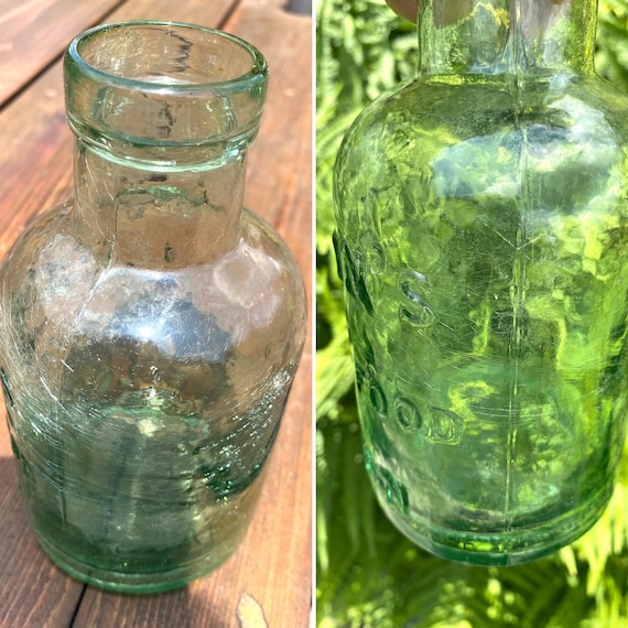 Antique MELLIN'S INFANT FOOD Aqua Glass Bottle London Victorian