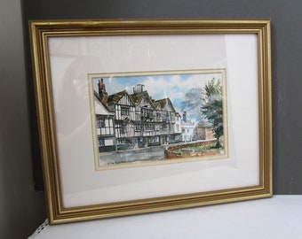 Vintage PRINT From Original WATERCOLOUR by Martin Goode Ye Olde King's Head CHIGWELL Essex Framed Numbered Print Essex Pub Vintage WallDecor