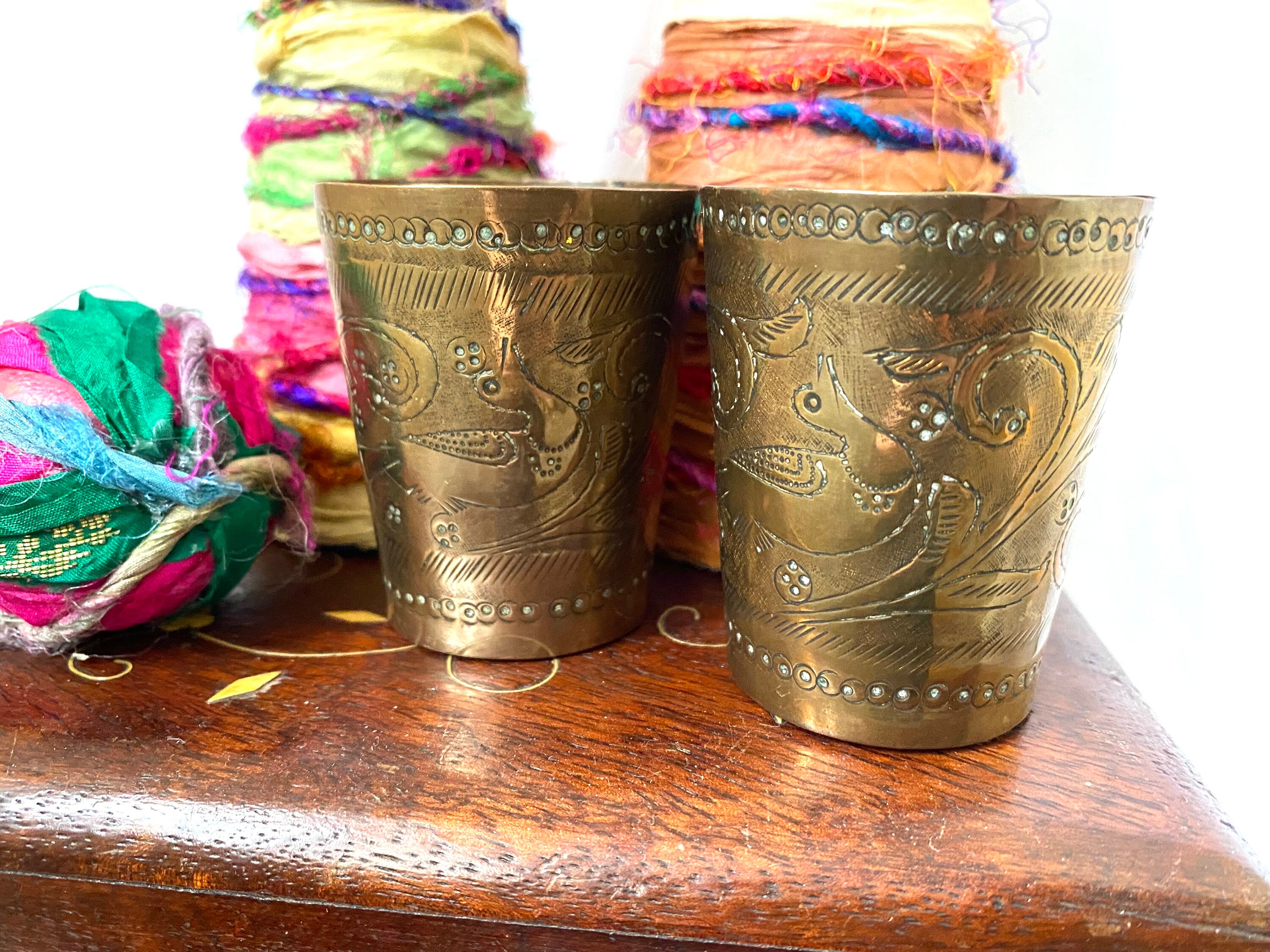 Indian Coffee Brass Tumbler Cup Set 150 ML Pure Brass Kappi Set of 3 Piece