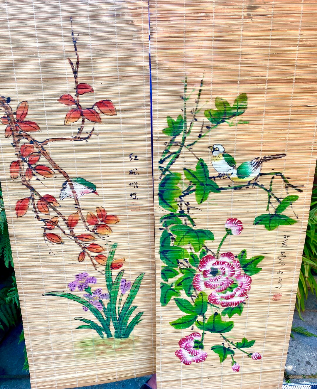 Pair Vintage Bamboo HAND PAINTED Wall Hangings Retro BOHO Home Etsy UK