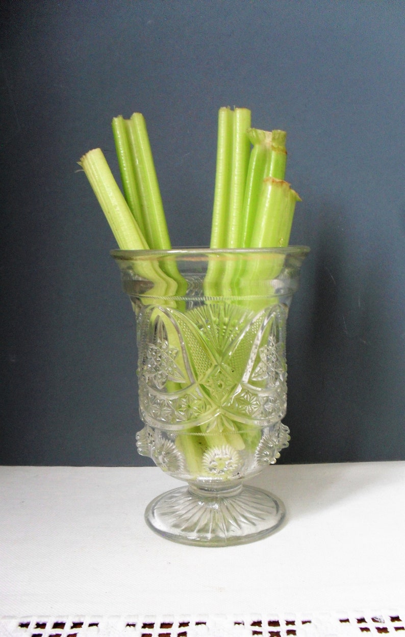 Vintage Pressed Glass Celery Vase Glass Hurricane Lamp Shade Etsy