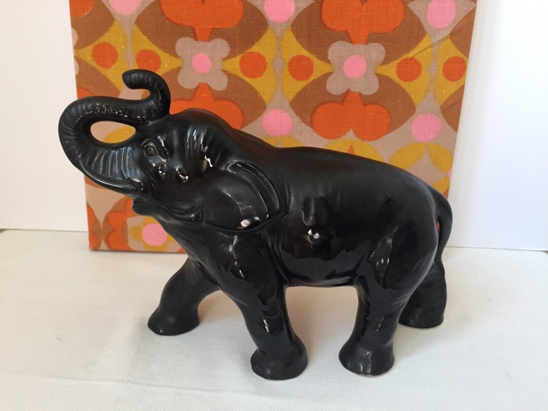 Vintage SYLVAC Elephant Black Ceramic Figurine MID CENTURY Etsy