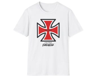 Red Iron Cross Graphic T-Shirt | Daytona Blue Week Logo, motorcycle tee, harley, triumph, indian, bike run, sturgis,