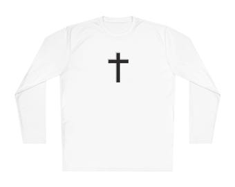 Unisex Lightweight Long Sleeve Tee, Cross, Church Tee, Cross Tee shirt, Spiritual, Pray