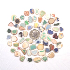 60 teeny/very teeny Color Mix Genuine Surf-Tumbled Sea Beach Pottery, POTT-tvt