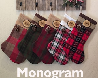 rustic christmas stocking set of 5 personalized wood slice name tag redwood cone rustic woodland christmas plaid flannel christmas stocking - Rustic Christmas Stockings rustic christmas stocking set of 5 personalized wood slice name tag redwood cone rustic woodland christmas plaid flannel christmas stocking - Rustic Christmas Stockings