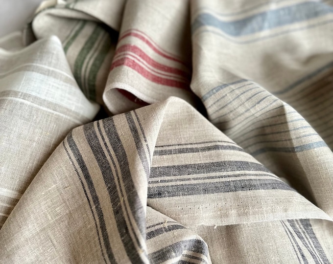 Rustic Cottage Striped Linen Tea Towel, French Style Dish Towel, Linen Kitchen Towel