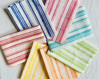 Striped Linen Tea Towel in Bright Pastel Colors, Linen Kitchen Hand Towel, Spring and Summer Decor Tea Towel, Gift for Her