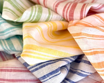 Striped Linen Tea Towel in Bright Pastel Colors, Linen Kitchen Hand Towel, Modern Country Dish Towel, Housewarming Gift