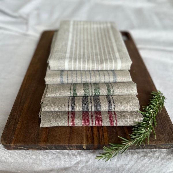 Modern Rustic Linen Tea Towel, French Striped Kitchen Towel, Linen Dish Towel