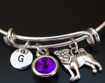 Pug Bangle Bracelet, Adjustable Expandable Bangle Bracelet, Pug Charm, Pug Pendant, Pug Jewelry, Pug Gift, Pug Lover Gift, Pug Life,Pug Mom,