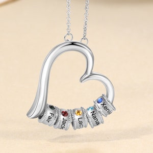 Collier famille personnalisé pendentif coeur 1 2 3 4 5 6 7 Pierre de naissance nom bijoux gravés personnalisés maman cadeau fête des mères mère grand-mère grand-mère