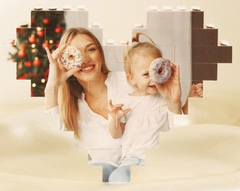 Custom Photo Heart Shaped Building Block Puzzle Mothers Day Valentines Gifts for Mom Grandma Couples Personalized Picture Puzzle for Him Her