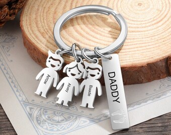Dad With Kids Names Personalized Tassel Acrylic Keychain