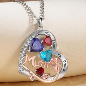 Necklace Kids For Moms Silver Flower Pendant Engraved Children Names 1 2 3 4 Birthstones for Mothers Day Grandma Gift Personalized Gift Mom