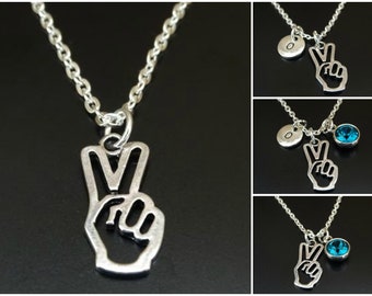 Peace Sign Gifts Peace Sign Jewelry Peace Sign Necklace Women V Sign Necklace Victory Sign Necklace Peace Sign Hand Necklace