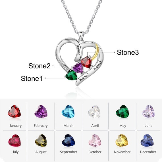 3 Birthstone Shooting Hearts Pendant Personalized Mothers Necklace - 3 –  Think Engraved
