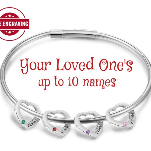Personalized Heart Name Bracelet Engraved Name Bangle Etsy