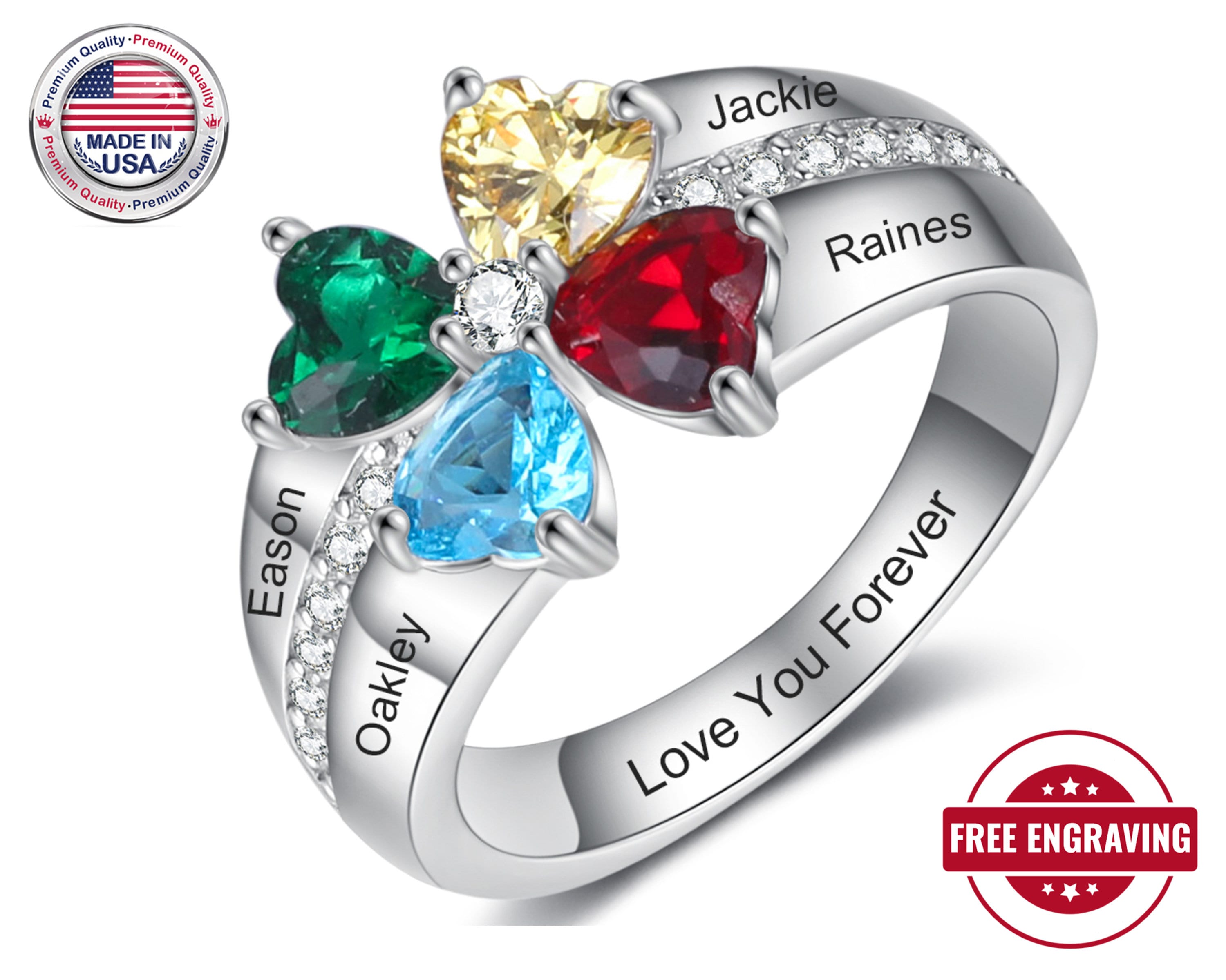Mothers Ring 4 Stone 4 Name Engraved 